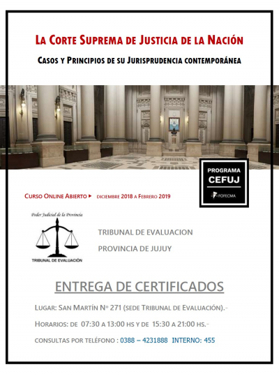 Entrega de certificados Curso Online sobre Jurisprudencia de la Corte Suprema de Justicia de la Nación