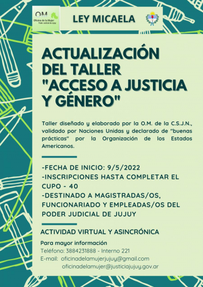 TALLER “ACTUALIZACIÓN DE ACCESO A JUSTICIA Y GÉNERO – LEY MICAELA 27499 – VIRTUAL”.
